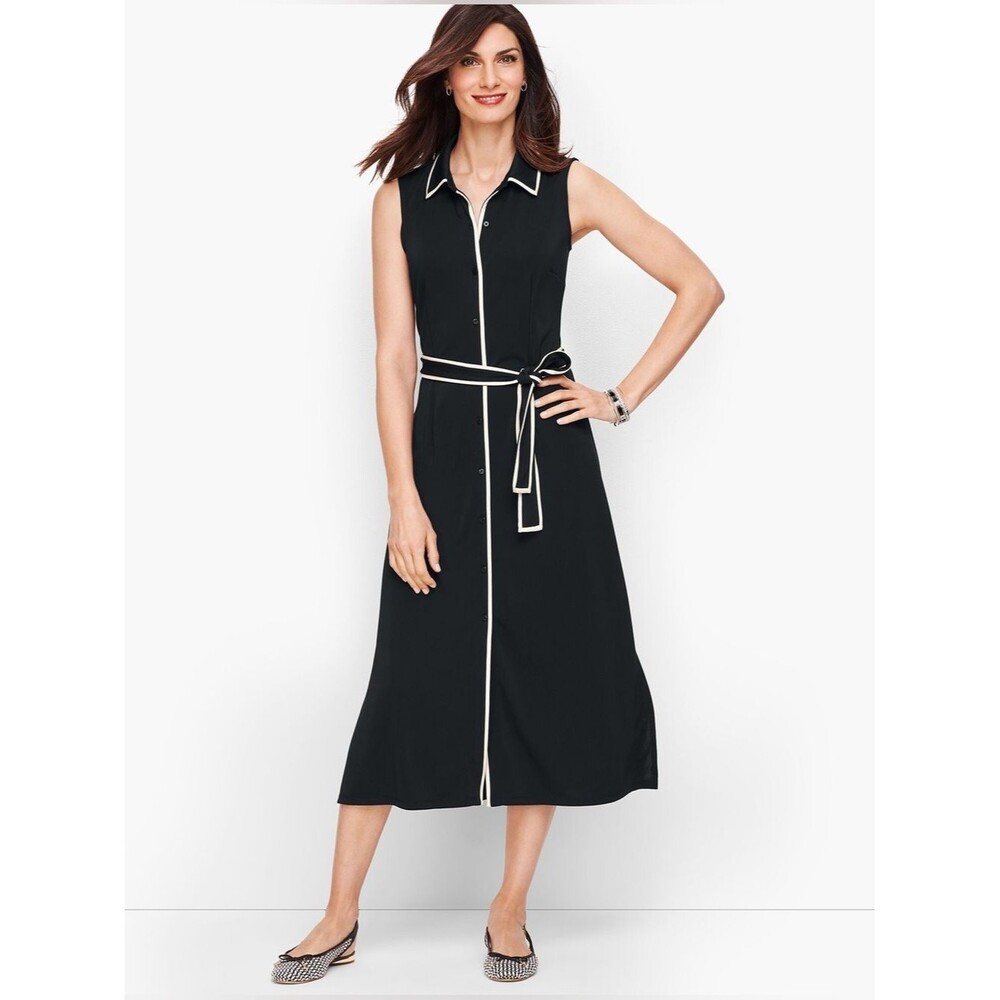 Talbots TIPPED JERSEY SHIRTDRESS White Trim Belt